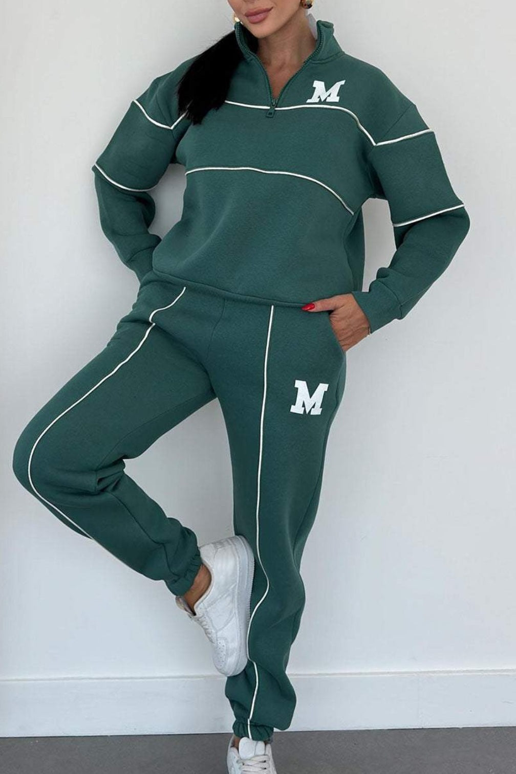Womens 2 Piece Baggy Fashion Sweatpants With Pockets