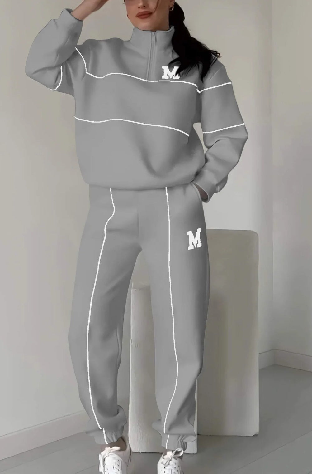 Womens 2 Piece Baggy Fashion Sweatpants With Pockets
