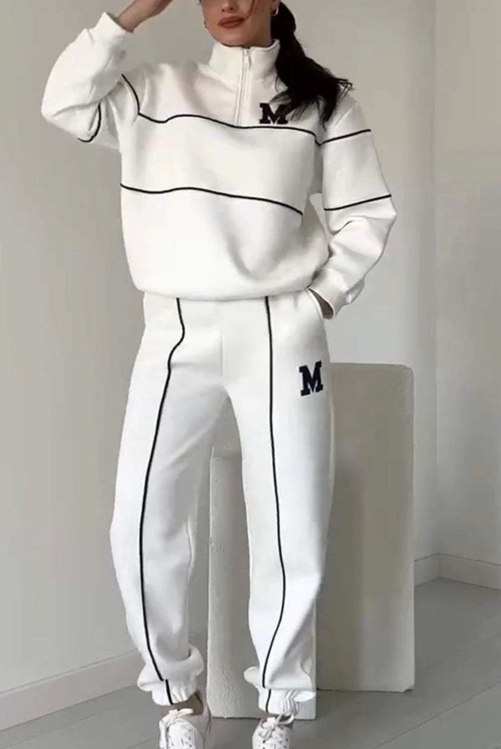 Womens 2 Piece Baggy Fashion Sweatpants With Pockets