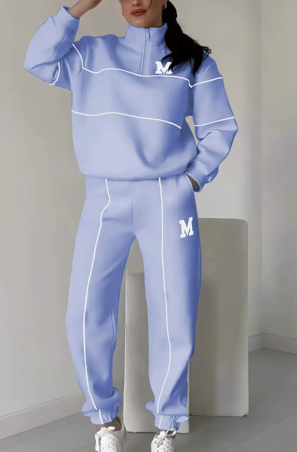 Womens 2 Piece Baggy Fashion Sweatpants With Pockets